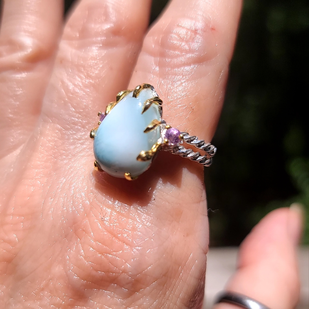 Larimar & Amethyst Sterling silver ring sz 8.75 - Picture 3 of 6